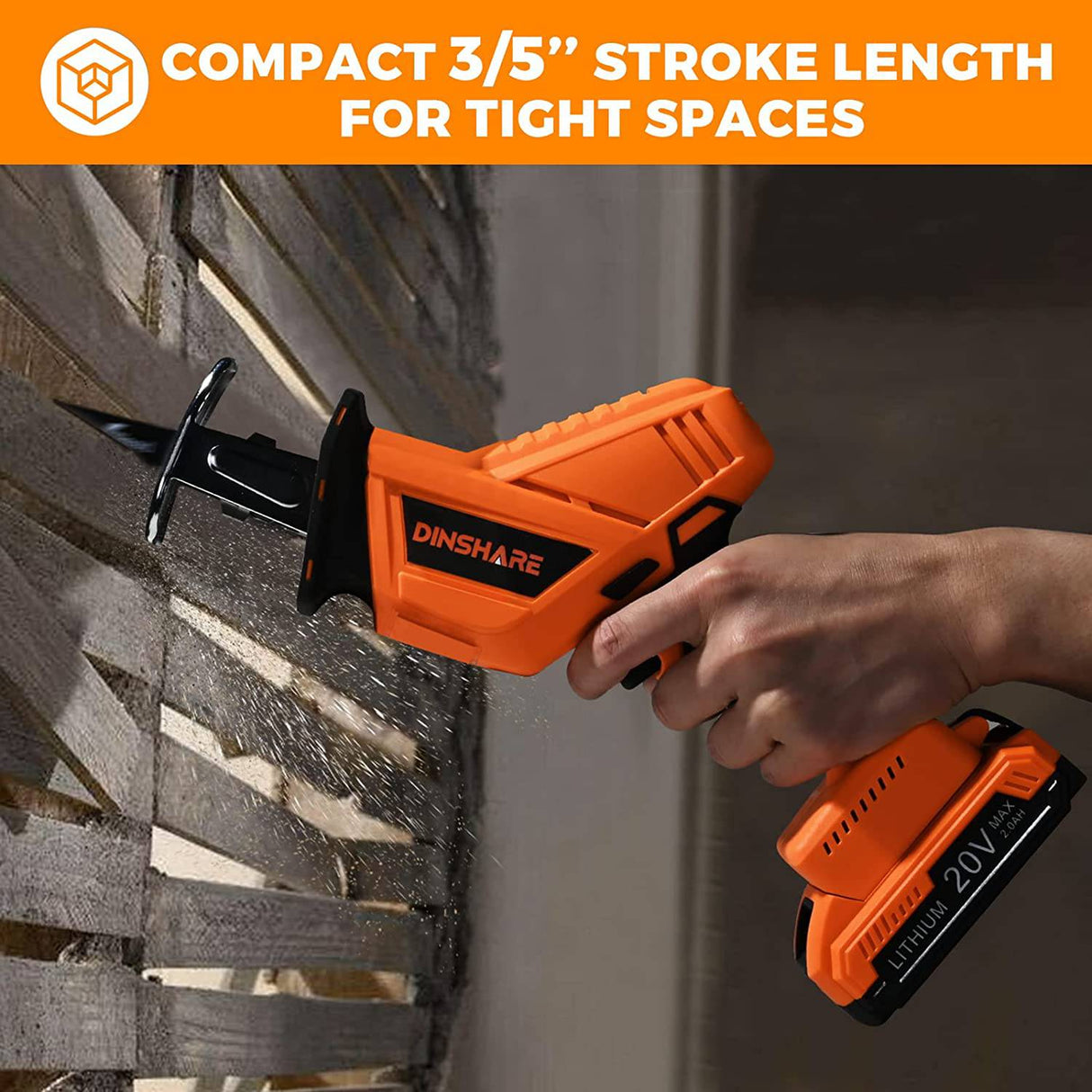 DINSHARE Sierra recíproca inalámbrica: alimentada por batería de 20 V 2,0 Ah con corte de alta eficiencia, cargador rápido de 45 minutos, 6 hojas de sierra, cambio de hoja sin herramientas, - DIGVICE MX