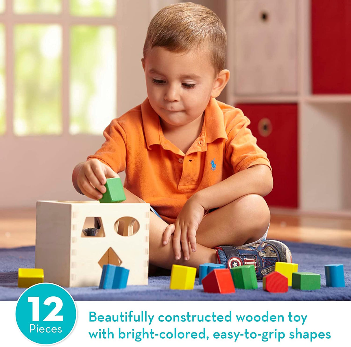 Cubo clasificador de formas Melissa & Doug - Juguete clásico de madera con 12 formas - Juguetes clasificadores de formas para niños - 575