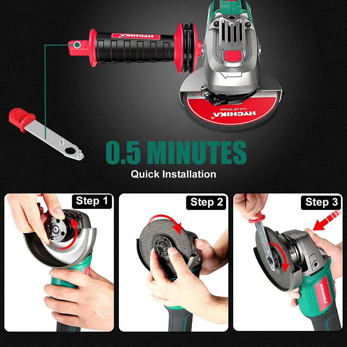 Amoladora angular de 20 V HYCHIKA, amoladora inalámbrica con batería de 4,0 Ah y cargador rápido, 8500 RPM, 5 discos de 4-1/2 pulgadas, mango auxiliar de 3 posiciones para cortar y amolar - DIGVICE MX