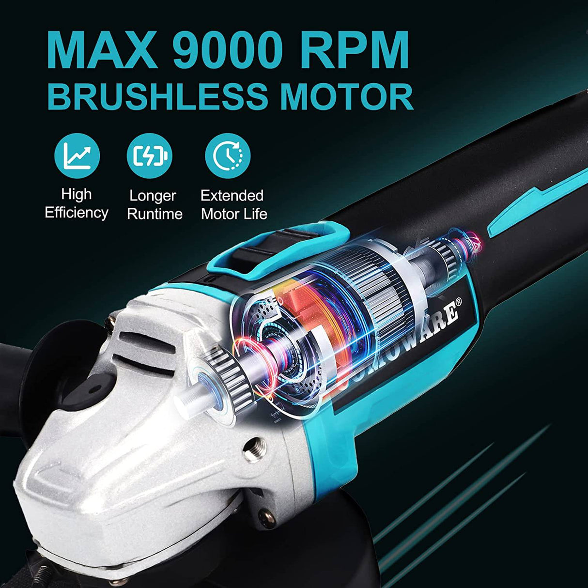 COMOWARE Kit de amoladora angular inalámbrica sin escobillas de 20 V, 4-1/2 pulgadas, herramienta de amoladora angular ligera con batería de iones de litio de 4,0 Ah y cargador rápido, posición ergonómica del botón para reducir la presión de la mano - DIGVICE MX