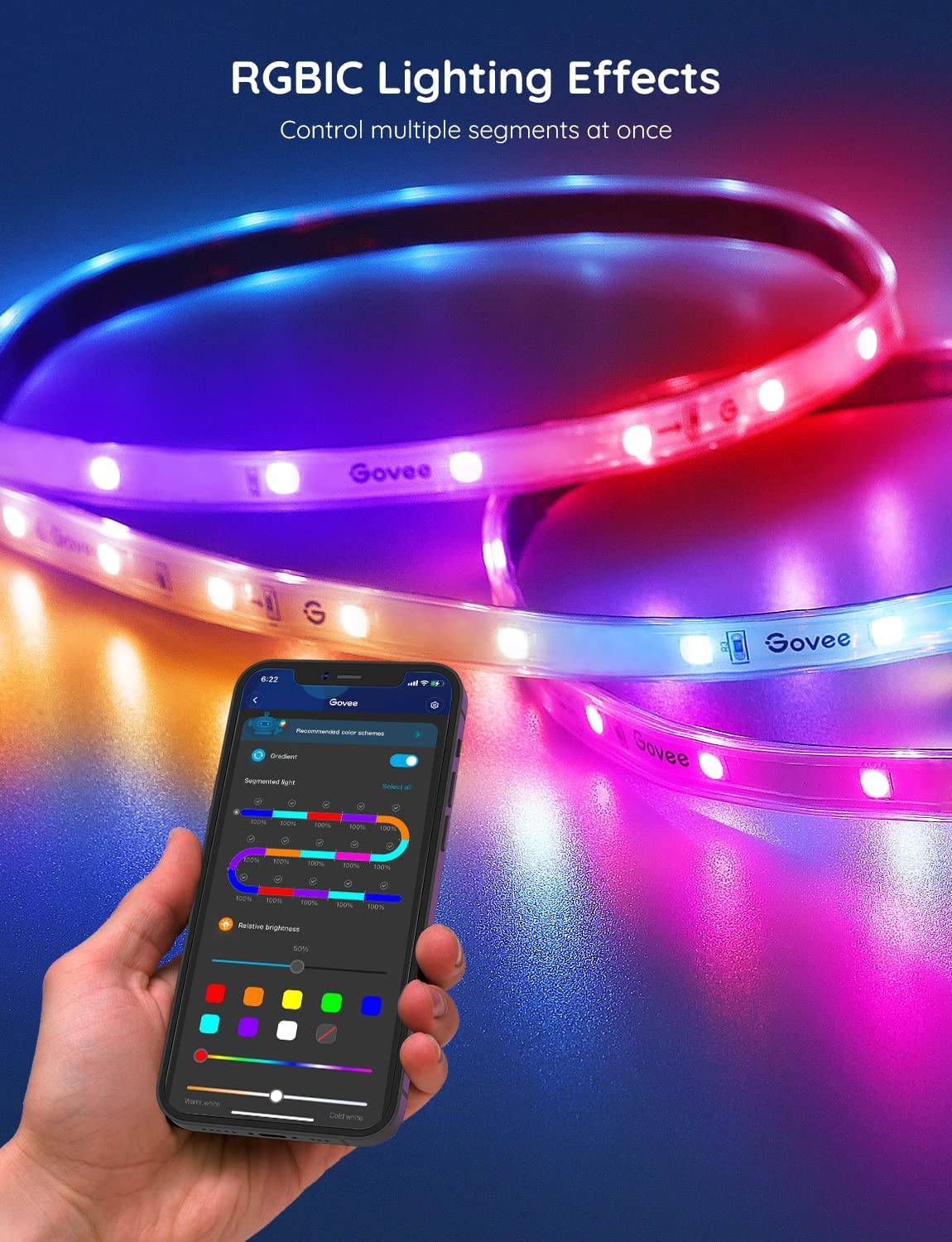Govee RGBIC Tira de luces LED para exteriores, luces para exteriores de 32.8 pies que funcionan con Alexa y Google Assistant, tira de luces impermeable IP65 con control de aplicaciones, 64 modos de escena - DIGVICE MX
