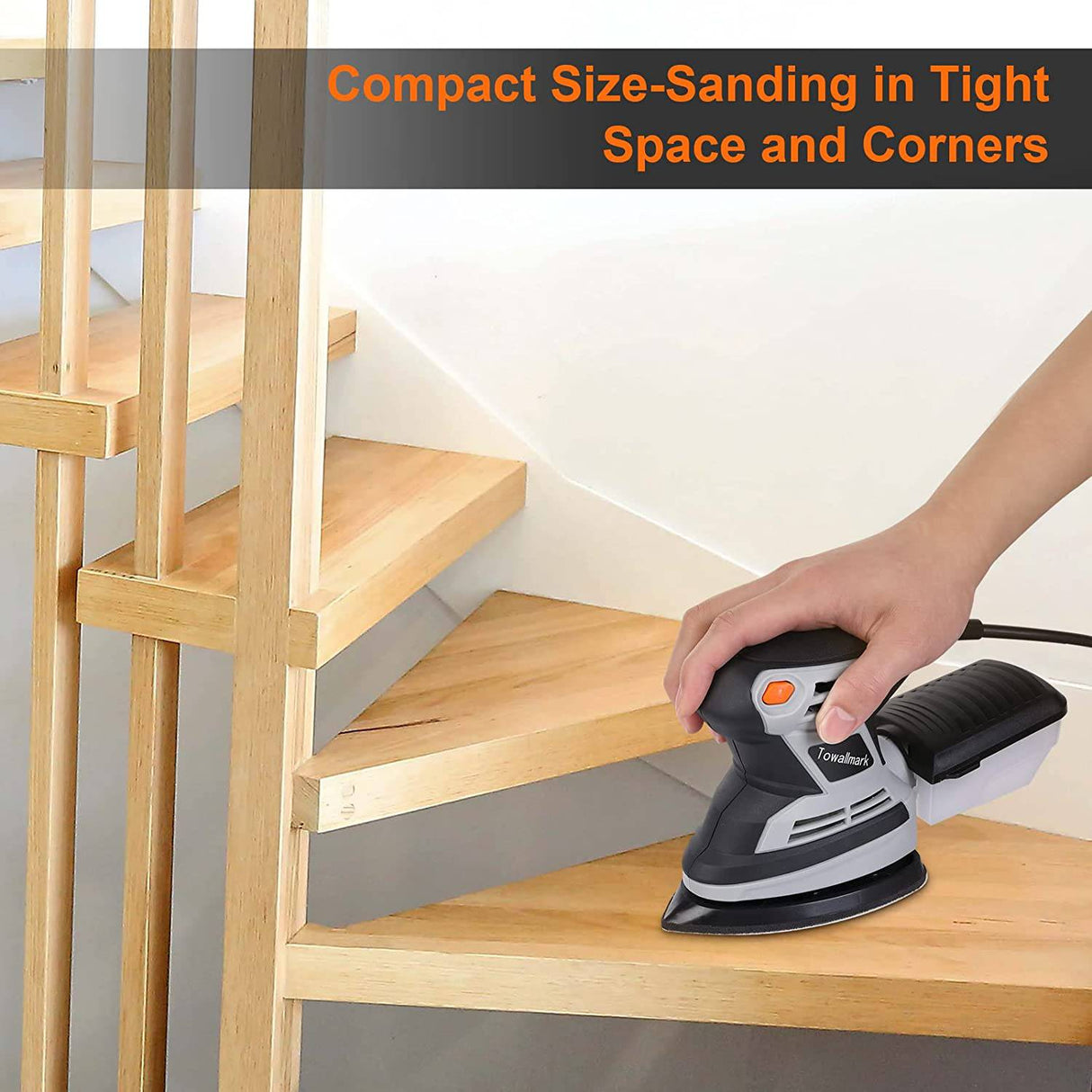 Towallmark - Lijadora de detalles 15,000 OPM Lijadora eléctrica compacta con 12 piezas de papel de lija, sistema eficiente de recolección de polvo, lijadora de mano multifunción para carpintería (1.7A, gris) - DIGVICE MX