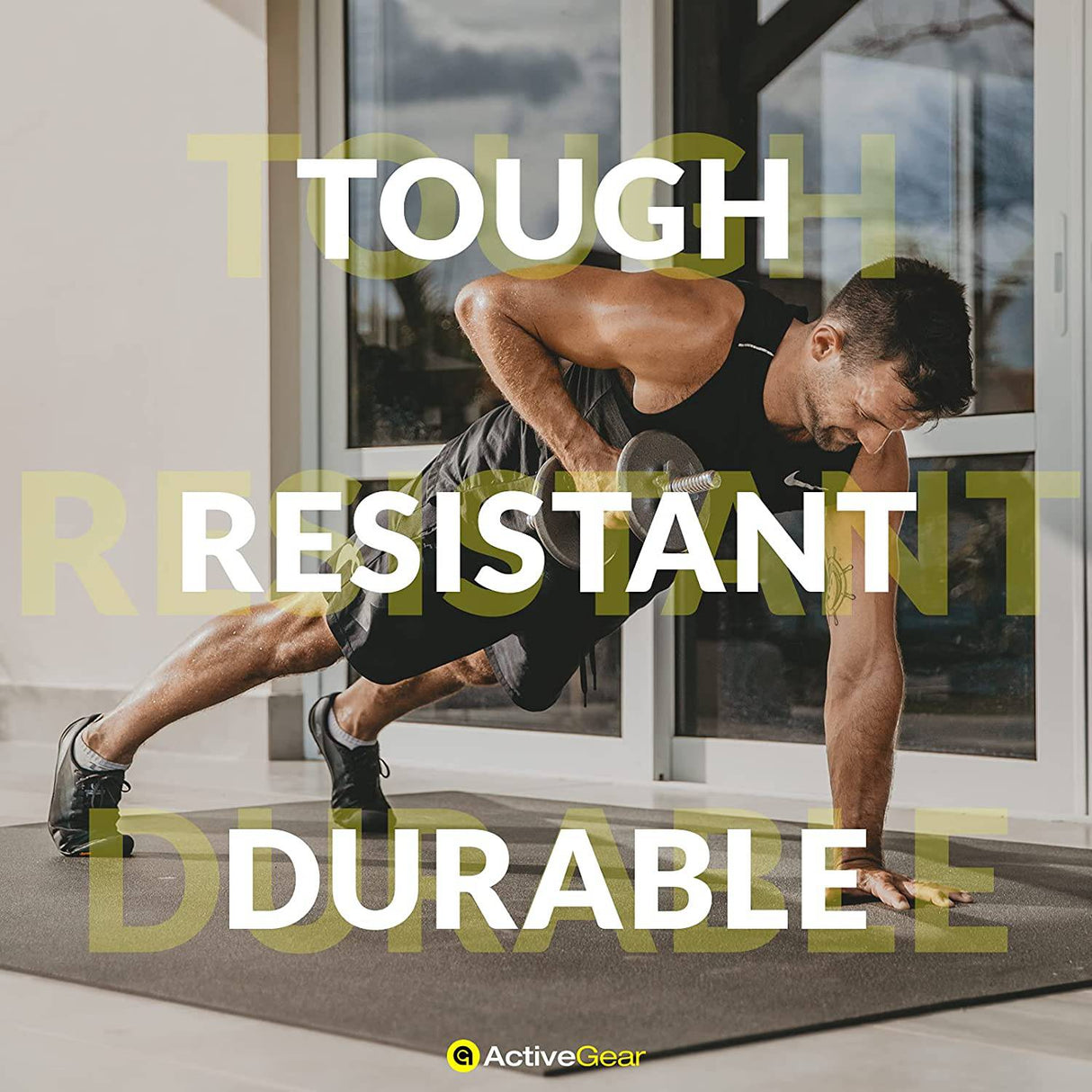 AG ACTIVEGEAR - Colchoneta de ejercicio grande 6'x6'x7mm | Alfombrilla de entrenamiento para el hogar | Alfombrillas de goma antideslizantes, gruesas y de alta densidad para hacer ejercicio en casa | Tamaño cuadrado ancho