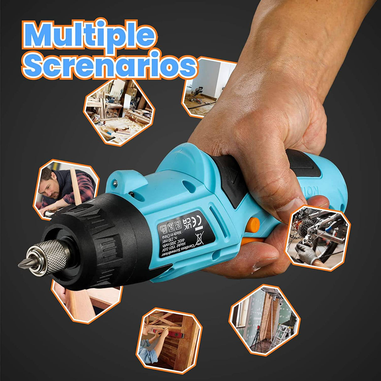 Destornillador inalámbrico de 4 V, destornillador eléctrico giratorio GoGonova de 2 Ah con 10+1 ajustes de par, kit de pistola de tornillo recargable con 54 accesorios que incluyen eje flexible, collar autoblocante, luz LED - DIGVICE MX