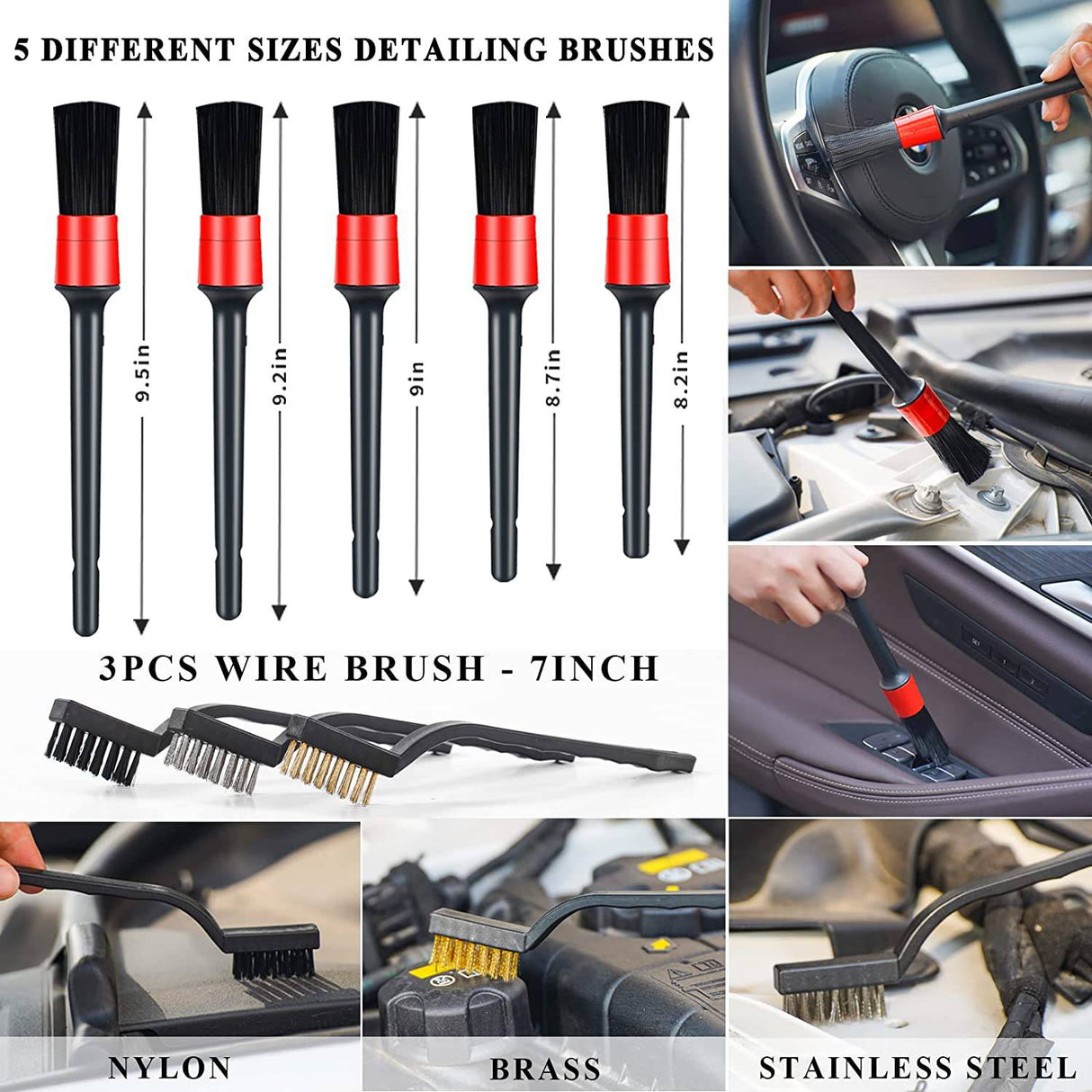 AUTODECO - Juego de 23 herramientas de limpieza para lavado de autos, juego de brochas para taladro de auto, con cepillo para detalles de autos, manopla de lavado, toallas de manopla de arcilla, cepillo para llantas, raspador de ventanas,