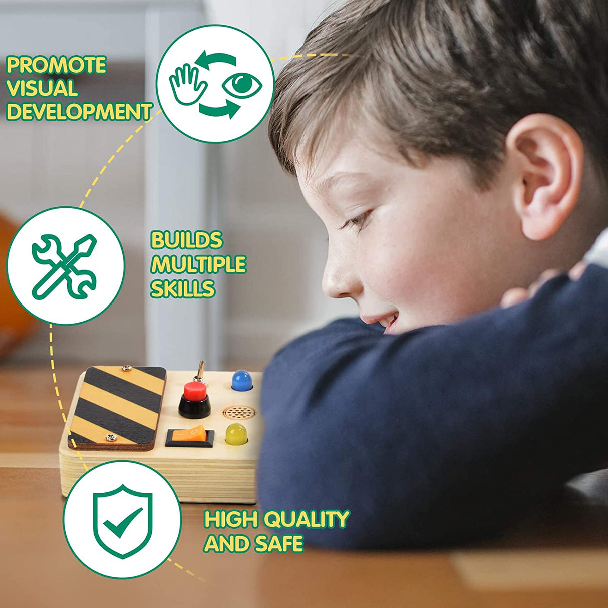 POLKRANE Tablero ocupado con luz LED, juguetes sensoriales para niños pequeños - POL-POL-DE-MB-01