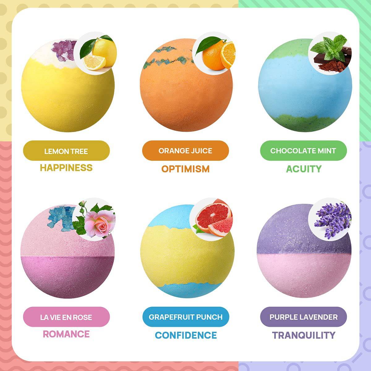 Lagunamoon - Set de regalo de bombas de baño - 6 bombas de ducha gaseosas orgánicas XXL hechas a mano con aceites esenciales + aceite de coco para hidratar la piel seca