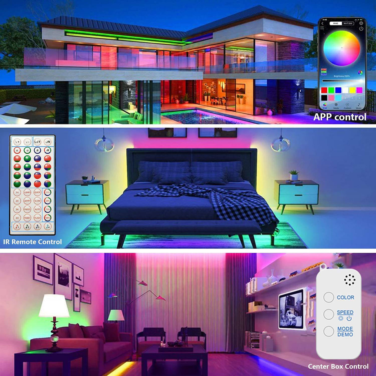 ATDOALL Tira de luces LED para dormitorio, tiras de luces LED que cambian de color RGB de 32.8 pies, sincronización de música Bluetooth y tiras de luces LED con control remoto - DIGVICE MX