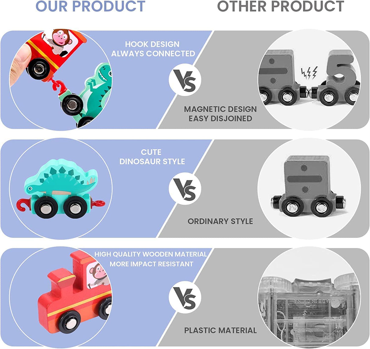 Atoylink Juego de tren de dinosaurio de madera con números Montessori Juguetes educativos de aprendizaje - B0B1LSSWQV