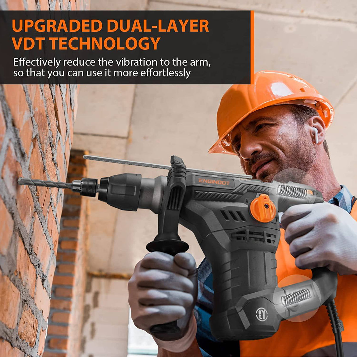 ENGiNDOT Taladro percutor rotatorio de 12,5 amperios, 1-1/4 pulgadas SDS-Plus 4 en 1 Taladro percutor multifuncional de servicio pesado, embrague de seguridad, portabrocas, - DIGVICE MX