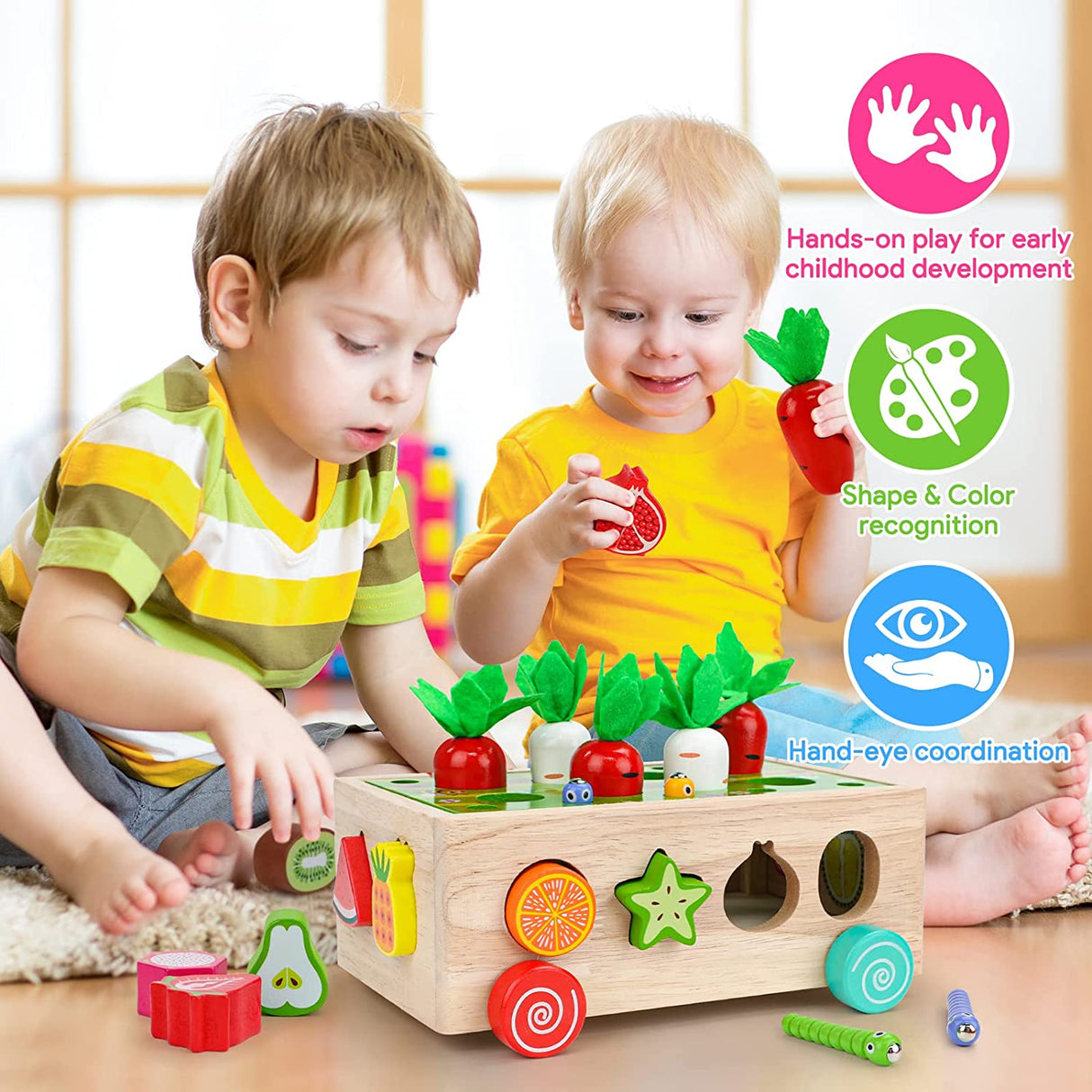 ihoomee Montessori Juguetes de madera para clasificar formas para bebés, niños y niñas - JHTOY-556