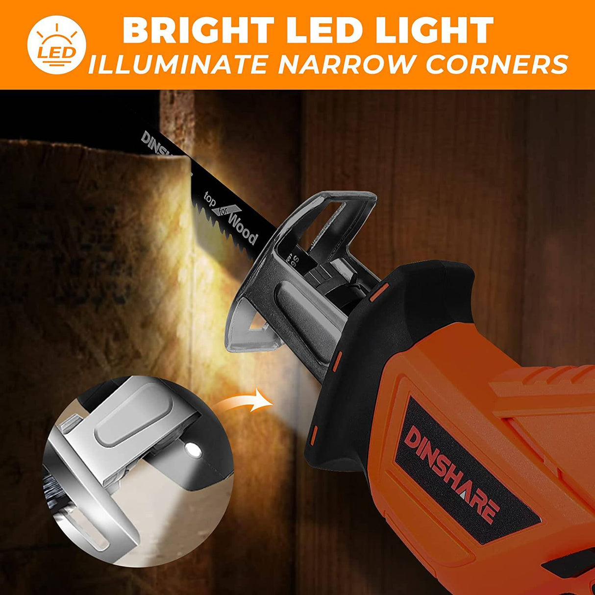 DINSHARE Sierra recíproca inalámbrica: alimentada por batería de 20 V 2,0 Ah con corte de alta eficiencia, cargador rápido de 45 minutos, 6 hojas de sierra, cambio de hoja sin herramientas, - DIGVICE MX