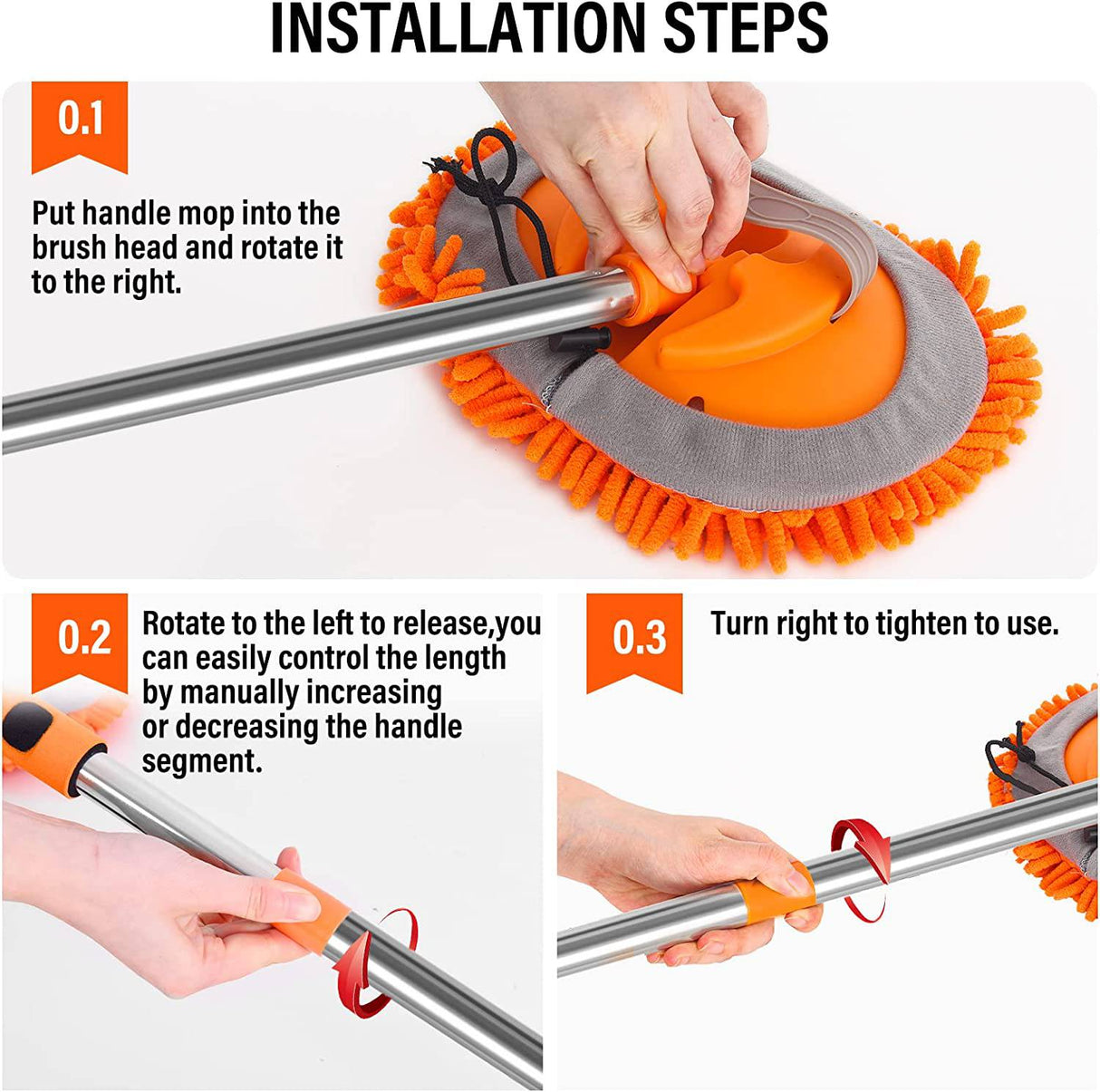 ANUINIT Cepillo de lavado de autos con mango largo Cepillo de lavado de autos de microfibra de 62 "/ 18", Fregona de lavado de autos suave Manopla de lavado de autos Kit de lavado de autos sin rasguños