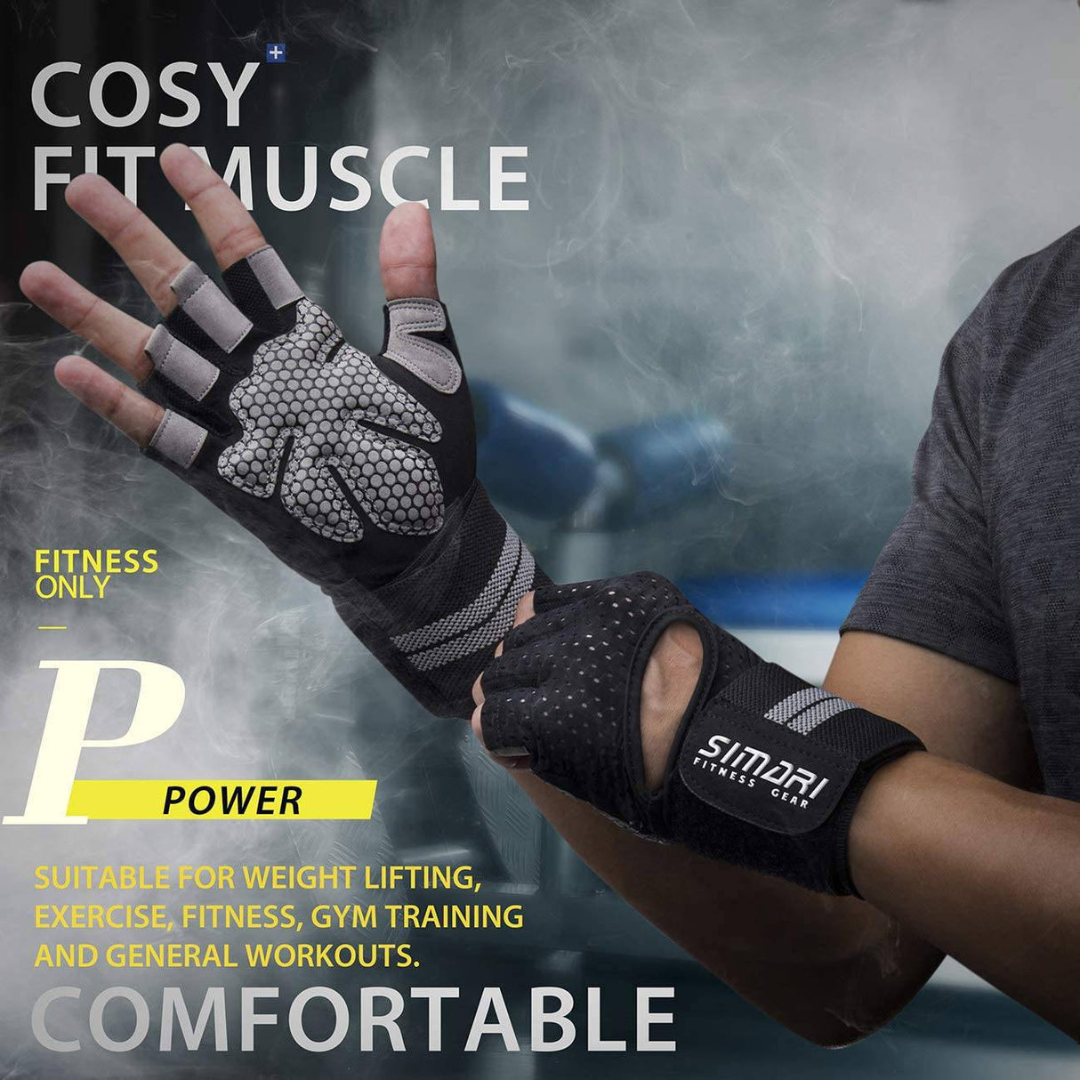 SIMARI - Guantes de entrenamiento para hombres y mujeres, guantes de levantamiento de pesas con muñequeras, soporte para entrenamiento de gimnasia, protección completa de palma para fitness,