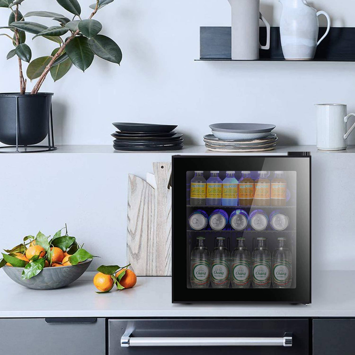 Antarctic Star Mini refrigerador enfriador – 70 latas de bebidas puerta de vidrio pequeña bebida soda cerveza vino enfriador dispensador máquina vidrio negro extraíble para el hogar, la oficina o el bar, 1.6 pies cúbicos. - DIGVICE MX