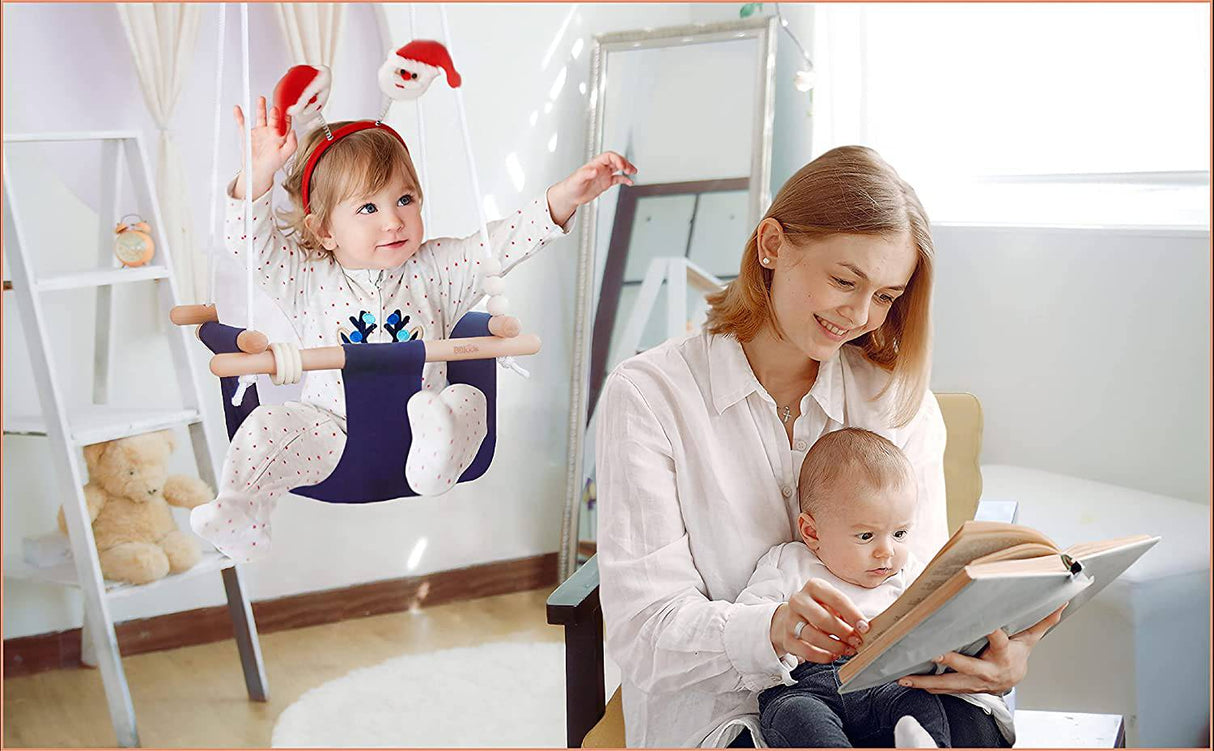 Columpio para bebé BBkids para exteriores e interiores, columpio colgante de lona para bebé, columpio para árbol de bebé para niños pequeños, madera de haya no mohosa, no maliciosa, juego completo de tornillos de techo (crema) - DIGVICE MX