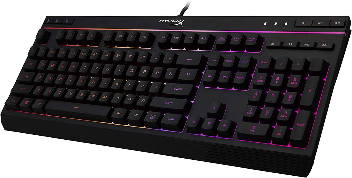 HyperX Alloy Core RGB - Teclado de membrana para juegos, teclas cómodas, silenciosas y silenciosas con efectos de iluminación LED RGB, resistente a derrames, teclas multimedia dedicadas, compatible con Windows 10/8.1/8/7 - Negro
