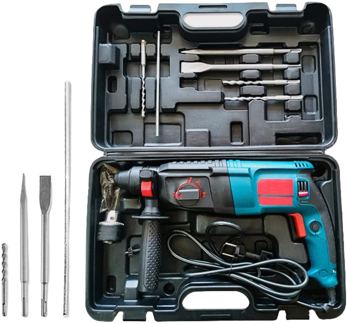 Taladro percutor eléctrico 3 en 1 | Embrague de seguridad Taladro eléctrico con cable de velocidad variable Sds-plus para hormigón/mampostería con estuche de transporte | 800w Velocidad giratoria 12 piezas - DIGVICE MX