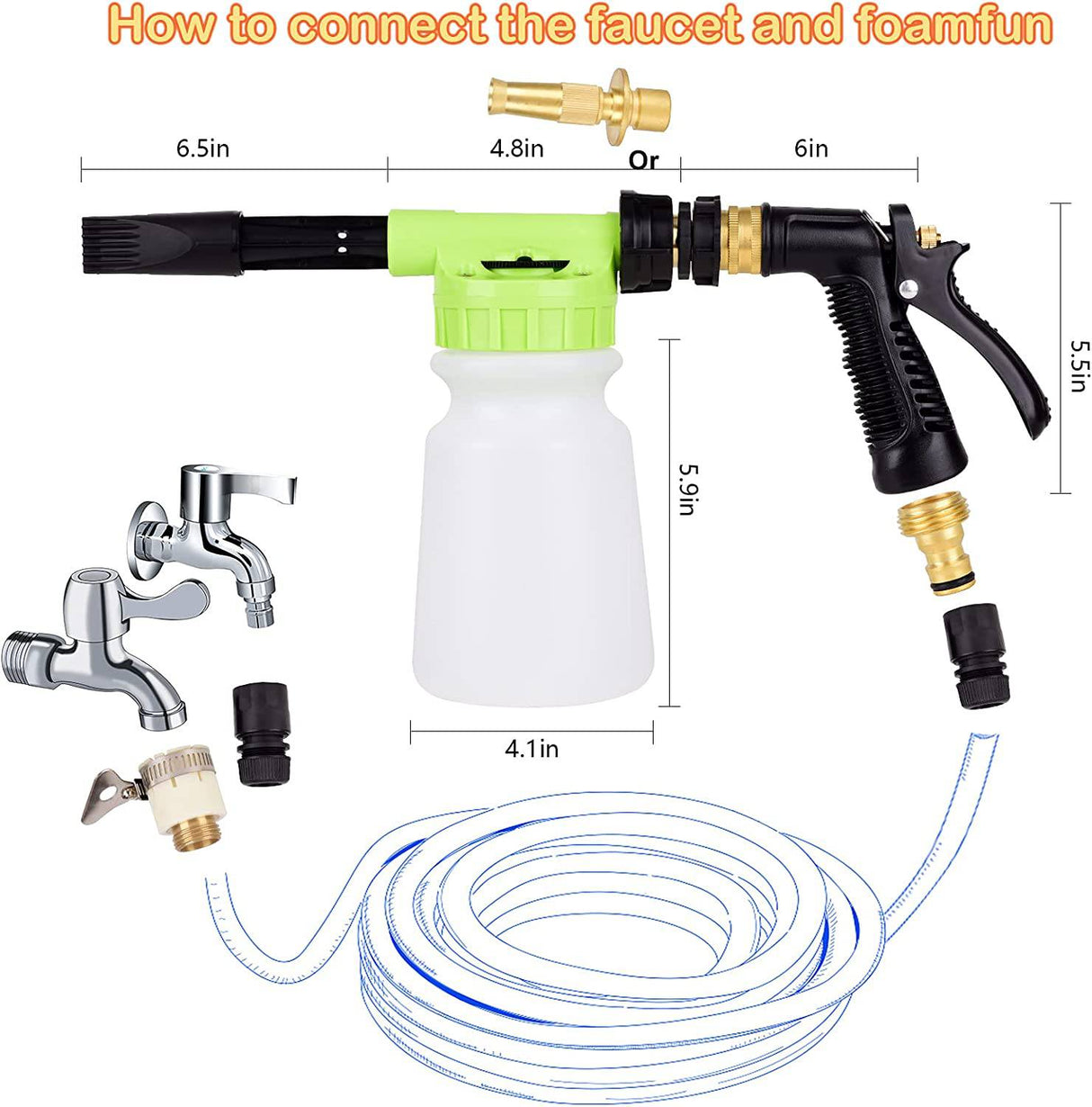 Fitosy Kit de lavado de autos con pistola de espuma, pistola de espuma de lavado de autos con toallas de microfibra, cepillo para ruedas de autos y guantes de microfibra para limpieza de autos,