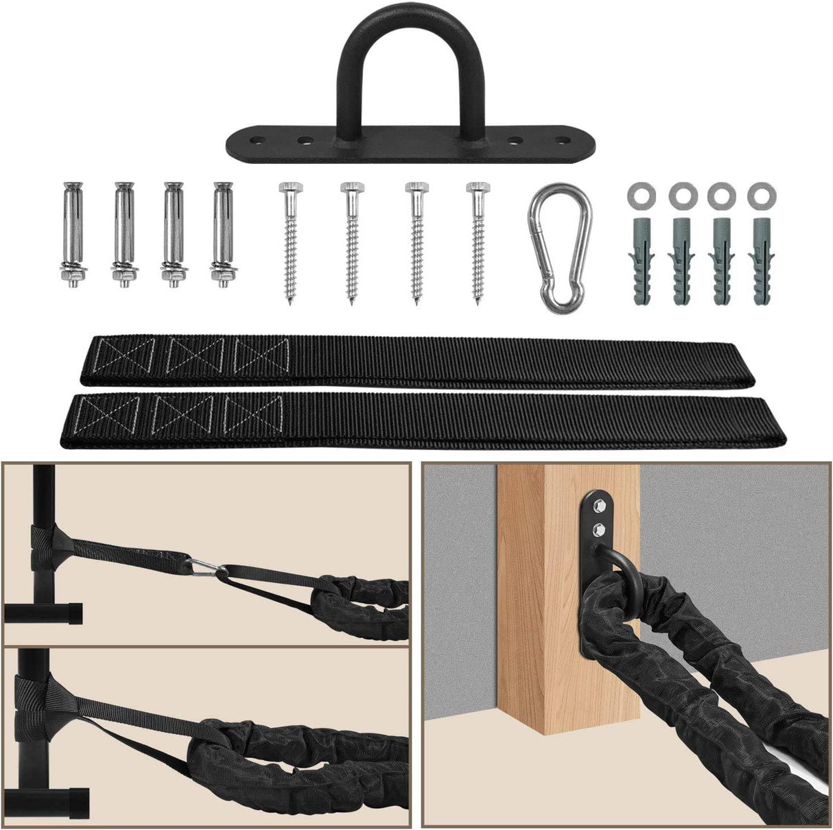 Yes4All - Cuerda de entrenamiento para ejercicios de batalla con cubierta protectora - Anclaje de acero y correa incluidos. 2in - 30ft