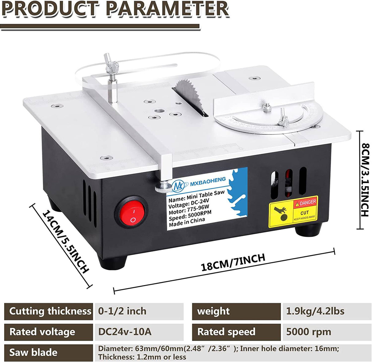 MXBAOHENG Mini sierra de mesa de precisión portátiles para manualidades, profundidad de corte ajustable, 4 cuchillas, fuente de alimentación de velocidad ajustable de 96 W, para corte de madera, metal y plástico - DIGVICE MX