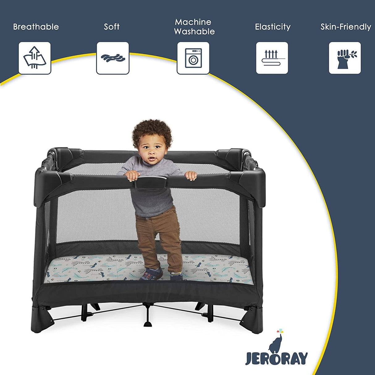 JERORAY - Pack n Play Playard-Sheets para niñas y niños, paquete de 2 minicunas portátiles de punto de jersey ultrasuave y elásticas, dinosaurio gris - DIGVICE MX