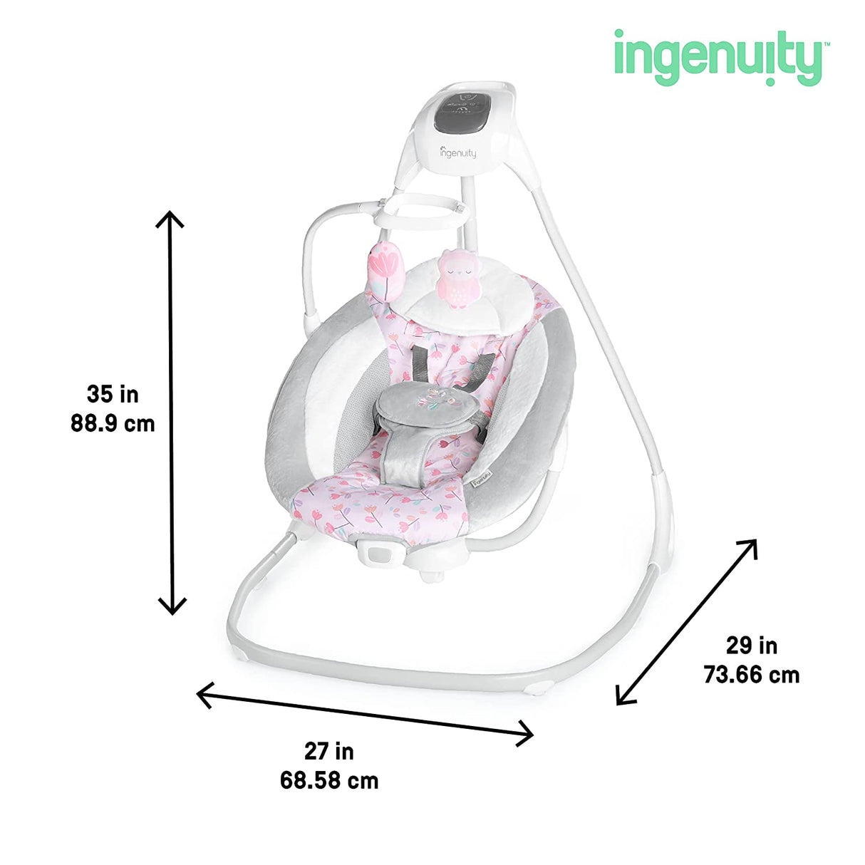 Ingenuity SimpleComfort Columpio para bebé compacto, ligero y multidireccional - 6 velocidades, sonidos de la naturaleza y vibraciones - Cassidy (rosa) - DIGVICE MX
