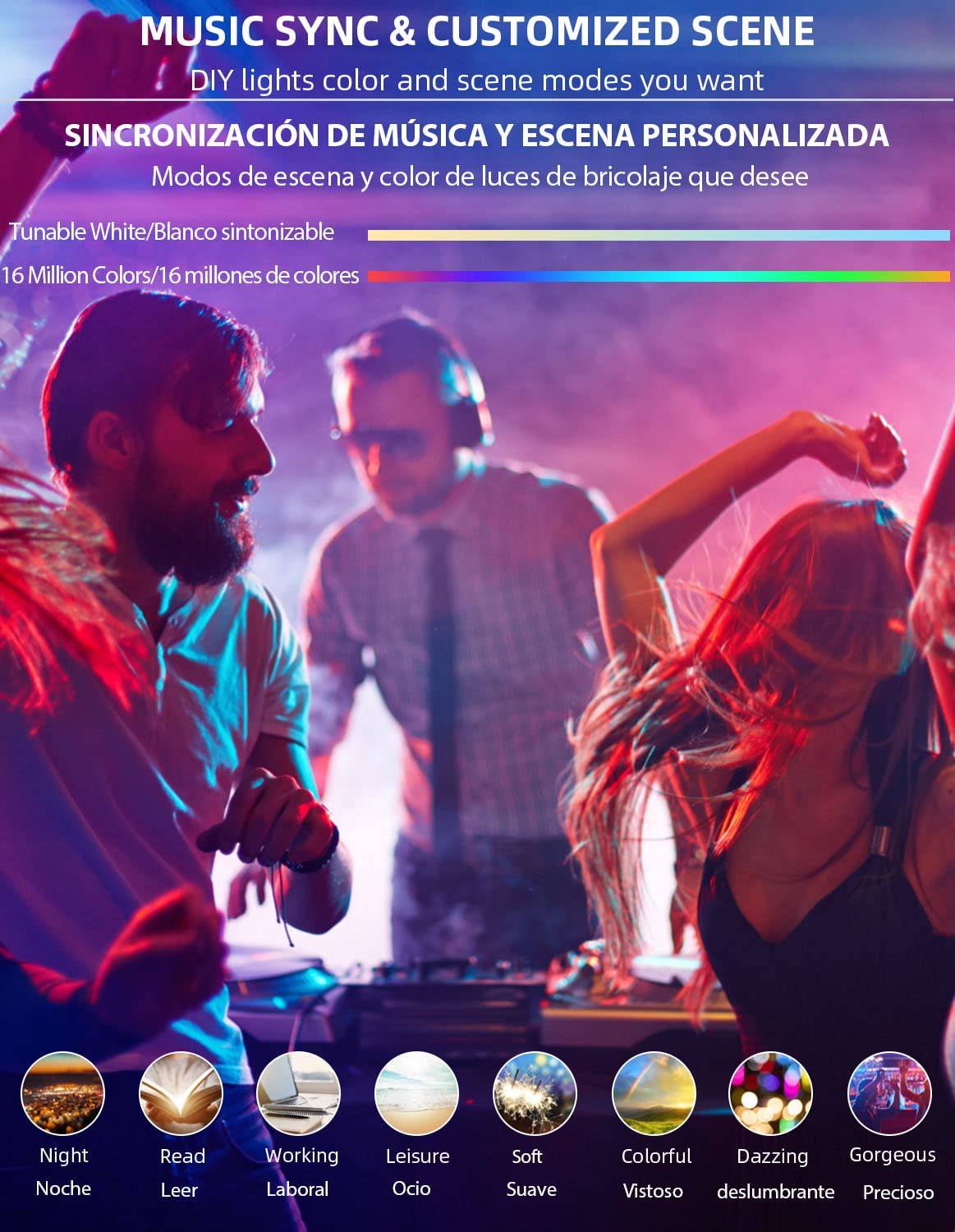 MikeWin Smart Wi-Fi Bombillas, compatibles con Alexa y Google Home Assistant (no requiere concentrador, solo 2,4 GHz), bombilla LED A19 regulable RGBCW cambio de color 2700-6500K 10 W (equivalente a 80 W) 900 lm, paquete de 4 - DIGVICE MX