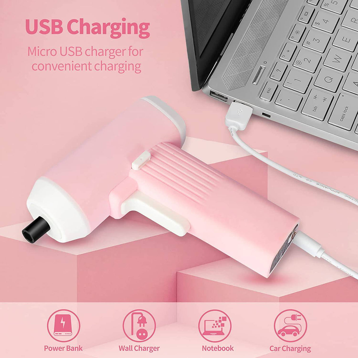 AVID POWER Juego de mini destornilladores eléctricos inalámbricos Kit de pistola de tornillo recargable de 4 V con bolsa de lona, 12 puntas y cable USB, luz LED (rosa) - DIGVICE MX