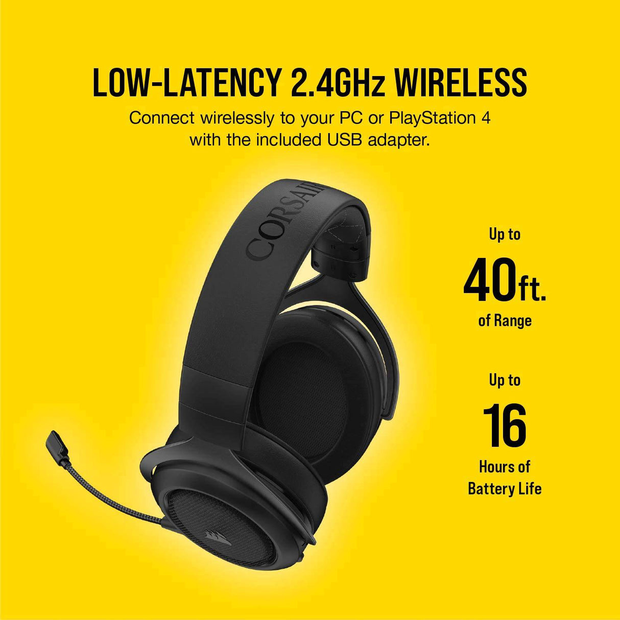 Corsair HS70 Pro Auriculares inalámbricos para juegos - Auriculares con sonido envolvente 7.1 para PC, MacOS, PS5, PS4 - Certificado por Discord - Controladores de 50 mm - Carbono