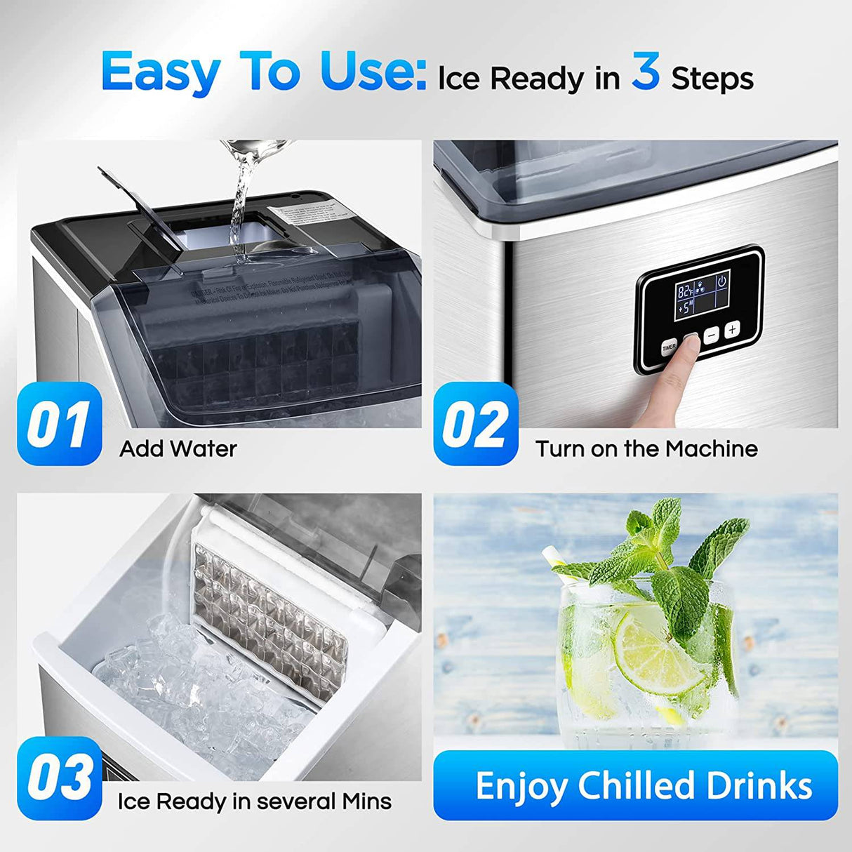 FREE VILLAGE - Encimera para hacer hielo: autolimpieza automática de 40 libras/24 horas, 24 cubitos de hielo en 13 minutos - DIGVICE MX