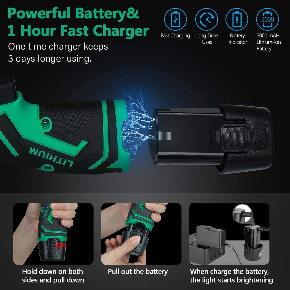 AILUKI Kit de taladro inalámbrico, juego de 67 brocas de 12 V, batería de iones de litio, cepillos de pulsera magnética, cinta métrica, taladro máximo de 280 pulgadas en libras, mandril sin llave de 3/8 pulgadas, embrague de metal 25+1 y LED integrado - DIGVICE MX