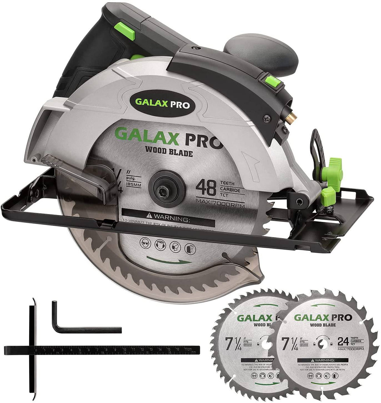 Sierra circular con cable GALAX PRO 12A 5500RPM con hoja de sierra circular de 7-1/4" y guía láser Profundidad máxima de corte 2.45" (90°), 1.81" (45°) para cortar madera y troncos - DIGVICE MX