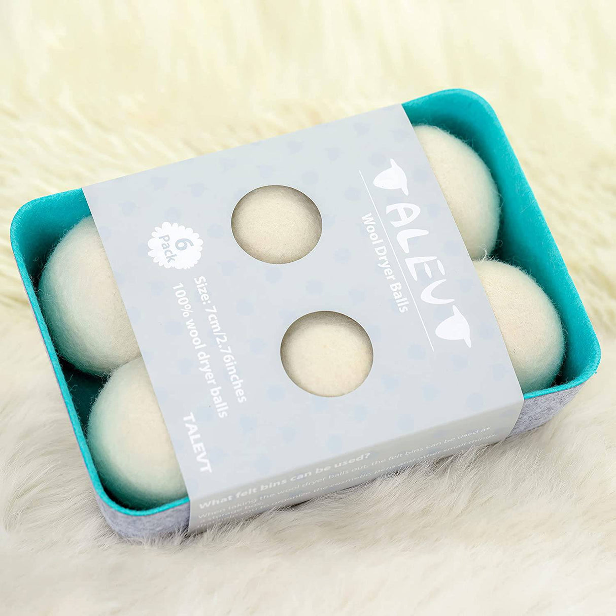 TALEVT - Bolas para secadora de lana orgánica 100 % natural, paquete de 6, bolas para secadora reutilizables, para acelerar el secado, sin químicos, reduce las arrugas y la adherencia estática, caja de almacenamiento de fieltro, suaviza el paño... - DIGVICE MX