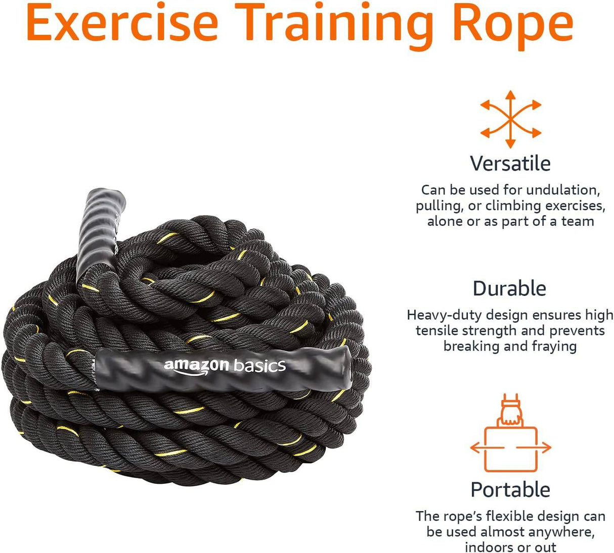 Amazon Basics - Cuerda de entrenamiento para ejercicios de batalla, 30/40/50 pies de largo, 1.5/2 pulgadas de ancho