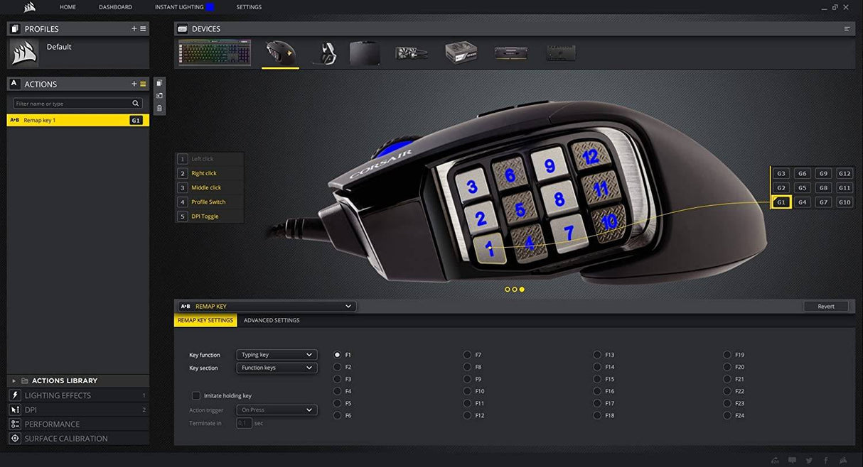 Corsair Scimitar Pro RGB - Ratón para juegos MMO - Sensor óptico de 16 000 DPI - 12 botones laterales programables - Negro