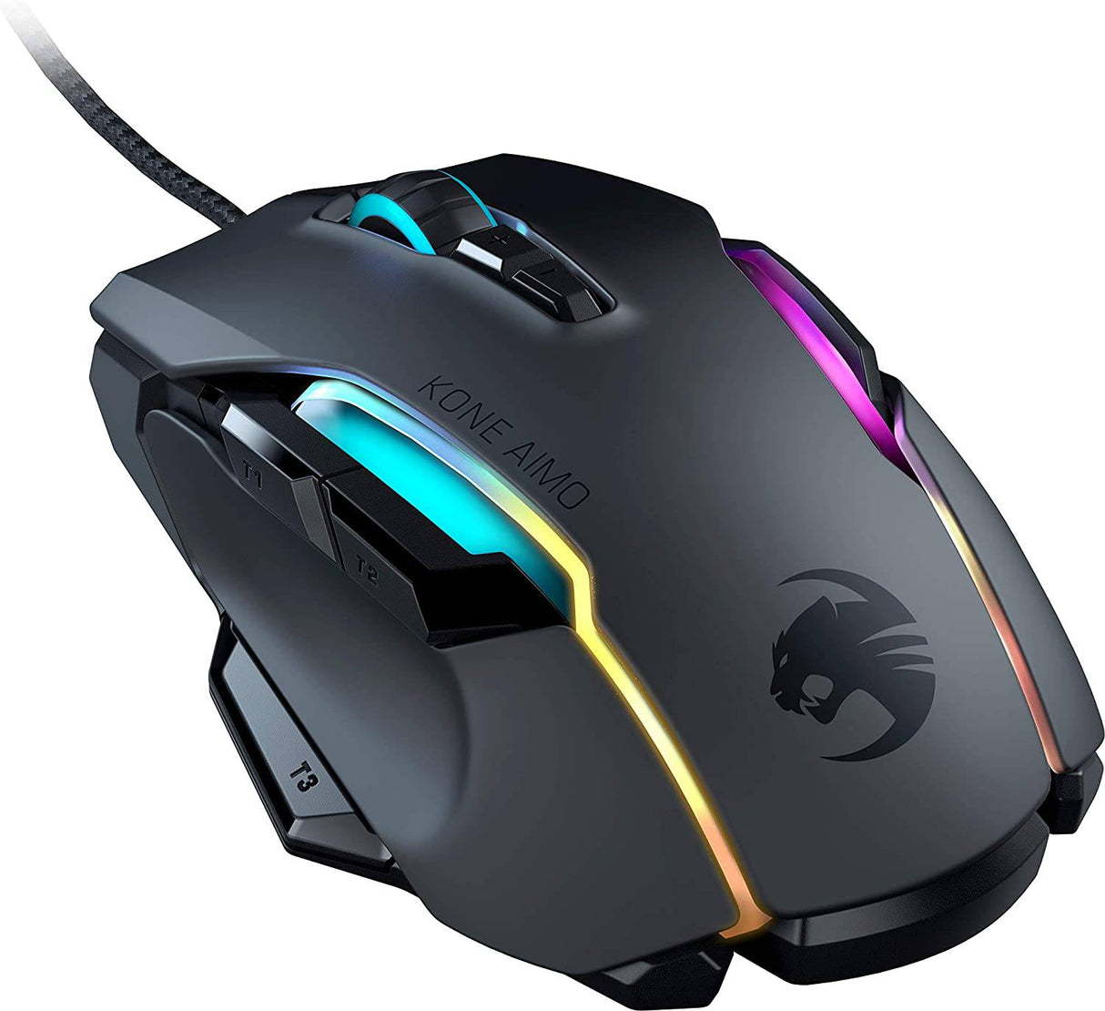 ROCCAT Kone AIMO - Ratón para juegos de PC remasterizado, óptico, iluminación retroiluminada RGB, 23 teclas programables, memoria integrada, empuñadura de palma, sensor de ojo de búho, ergonómico, iluminación LED, ajustable a 16 000 ppp, negro