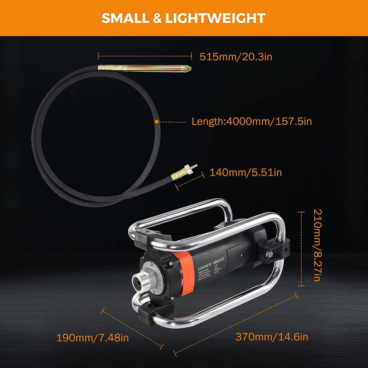 BEAMNOVA Vibrador de hormigón eléctrico de mano 11000 vibraciones por minuto 2HP con eje de 14-3/4 pies - DIGVICE MX
