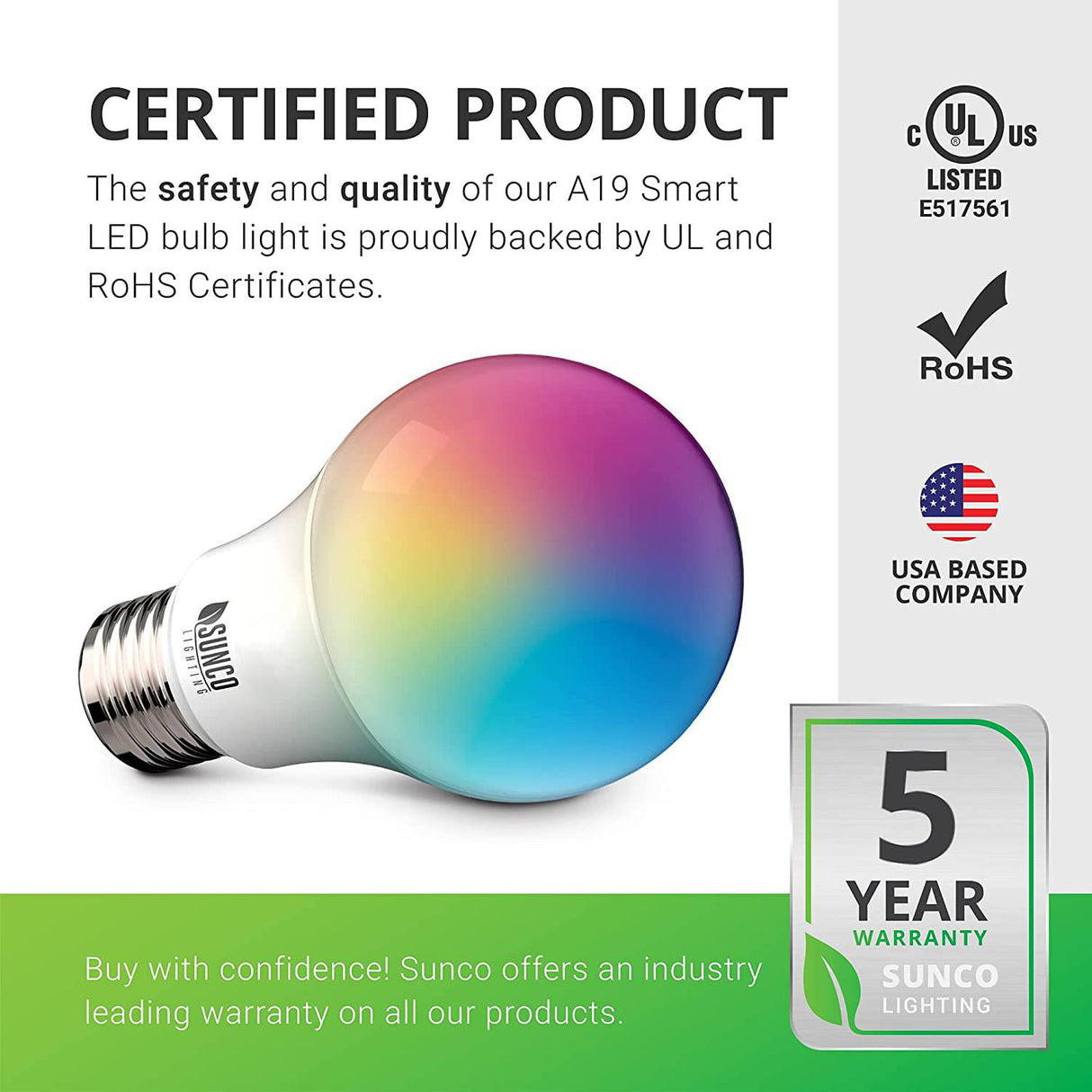 Sunco Lighting Bombillas WiFi inteligentes Alexa, A19 LED inteligente regulable, cambio de color RGB, 6 W, 480 lm, base E26, multicolor, compatible con Amazon Alexa y Google Assistant, blanco sintonizable 4 Pack - DIGVICE MX