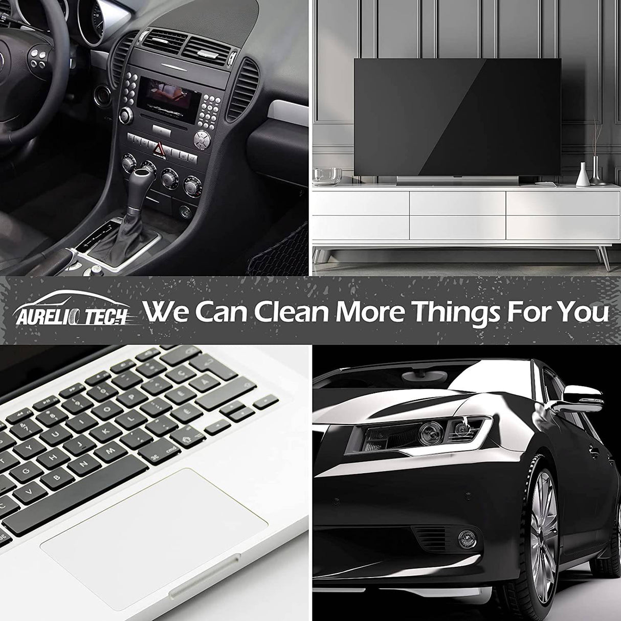 AURELIO TECH Kit Limpieza Coche 12 Piezas | Kit de lavado de autos con cubeta, cepillo con mango largo de 43'', manopla de lavado de autos, toallas de microfibra, cubeta plegable para detalles exteriores e interiores