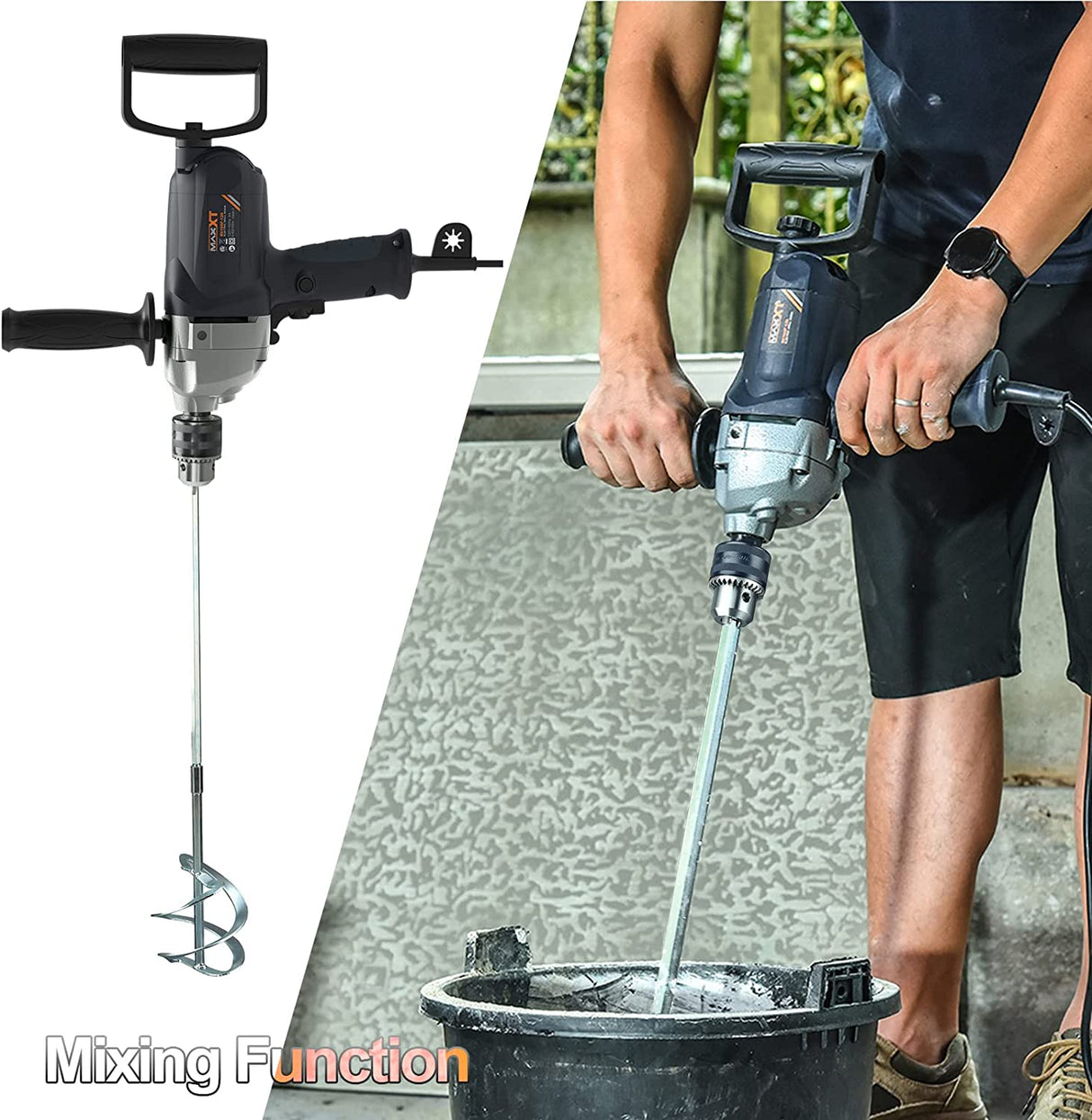 Maxxt 9A - Juego de mezcladores de taladro de motor con mango de pala de 1/2 pulgada (1/2 pulgadas), taladro eléctrico para perforación y mezcla - DIGVICE MX