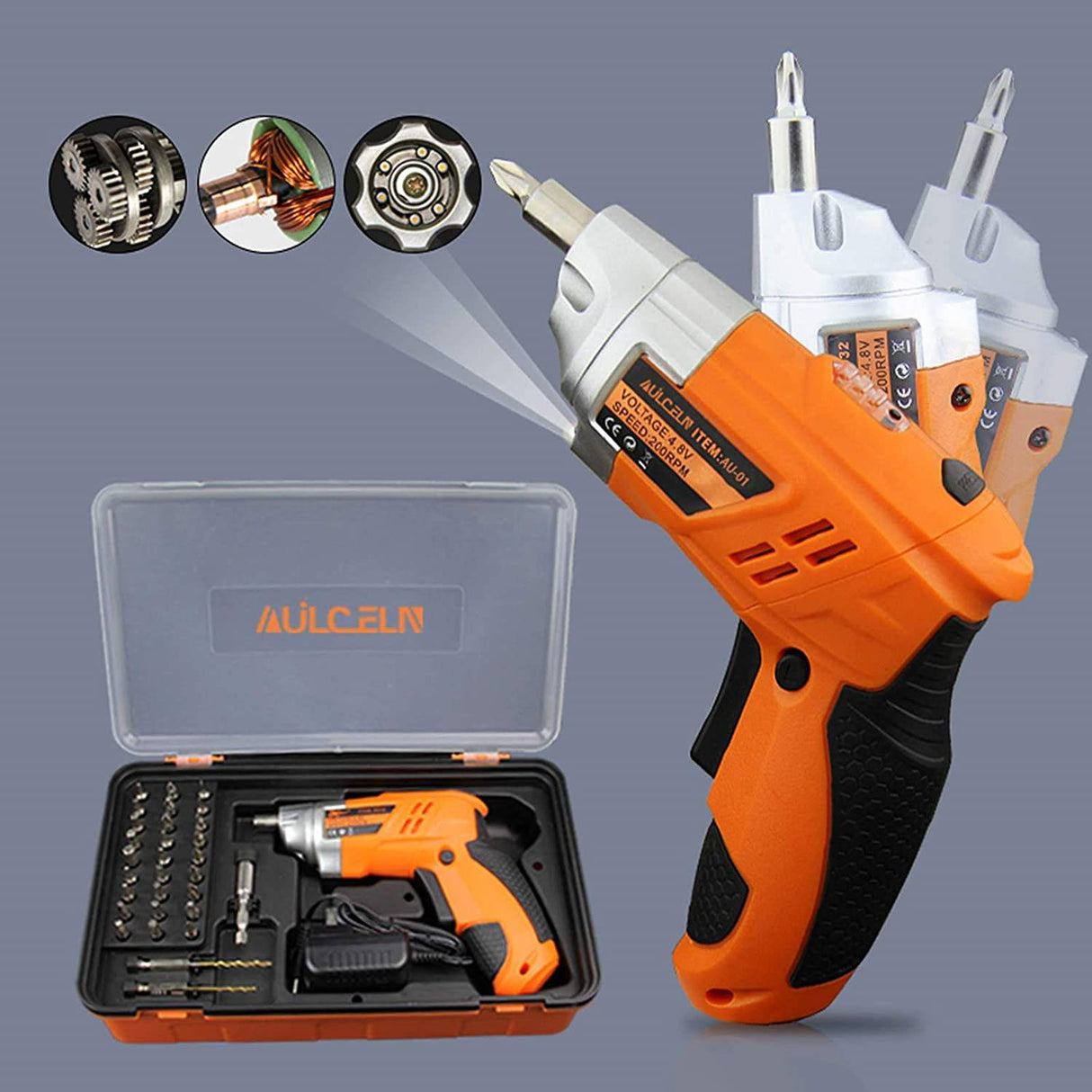 AULCELN Destornillador eléctrico Recargable, juego de destornilladores inalámbricos Pistolas de tornillo de iones de litio de 4,8 V con 32 puntas, luz LED para bricolaje doméstico, herramientas eléctricas y manuales - DIGVICE MX