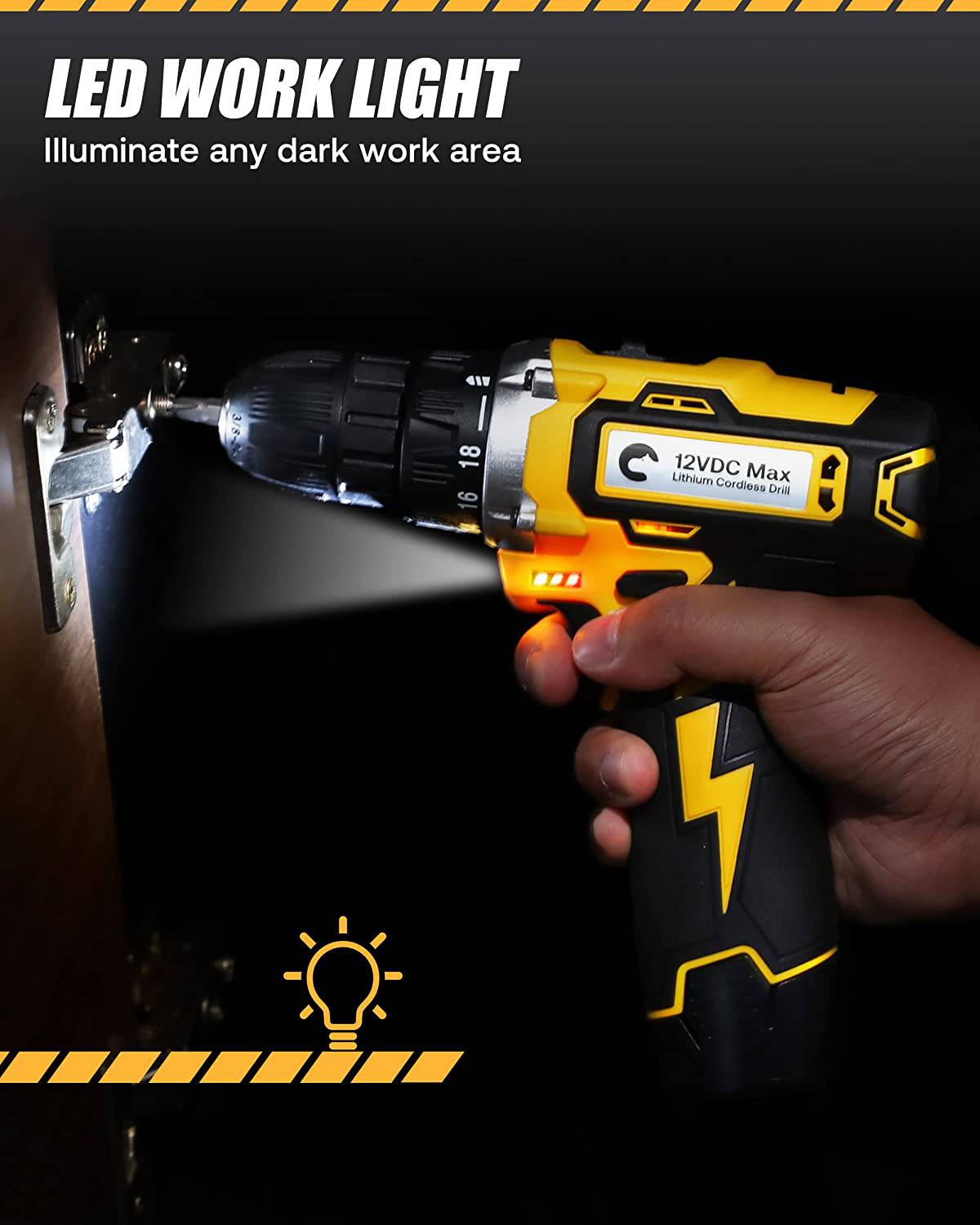 Hiipoo Taladro inalámbrico, Hiipoo 2 brocas eléctricas de velocidad variable con batería y cargador, juego de brocas eléctricas de litio de 12 V MAX con portabrocas sin llave de 3/8 pulgadas - DIGVICE MX