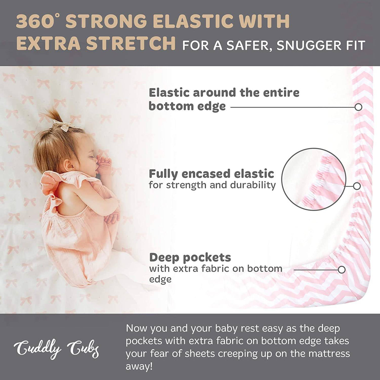 Cuddly Cubs - Juego de sábanas ajustables – para Graco Pack n Play Playard – Paquete de 2 – Juego de sábanas para colchón de cuna de algodón de jersey suave y cómodo para bebé niña – Lazos rosas, Chevron - DIGVICE MX