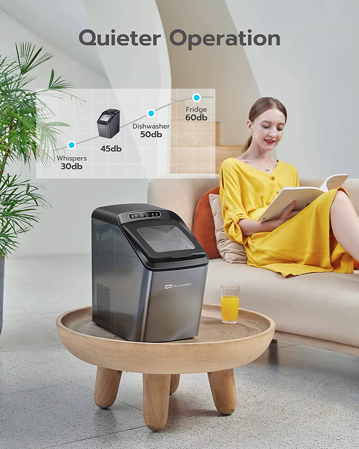 Qualeben - Máquina de pepitas de hielo sónica para encimera con autolimpieza; con recarga de agua automática; producción de 26 libras al día de hielo masticable y crujiente - DIGVICE MX