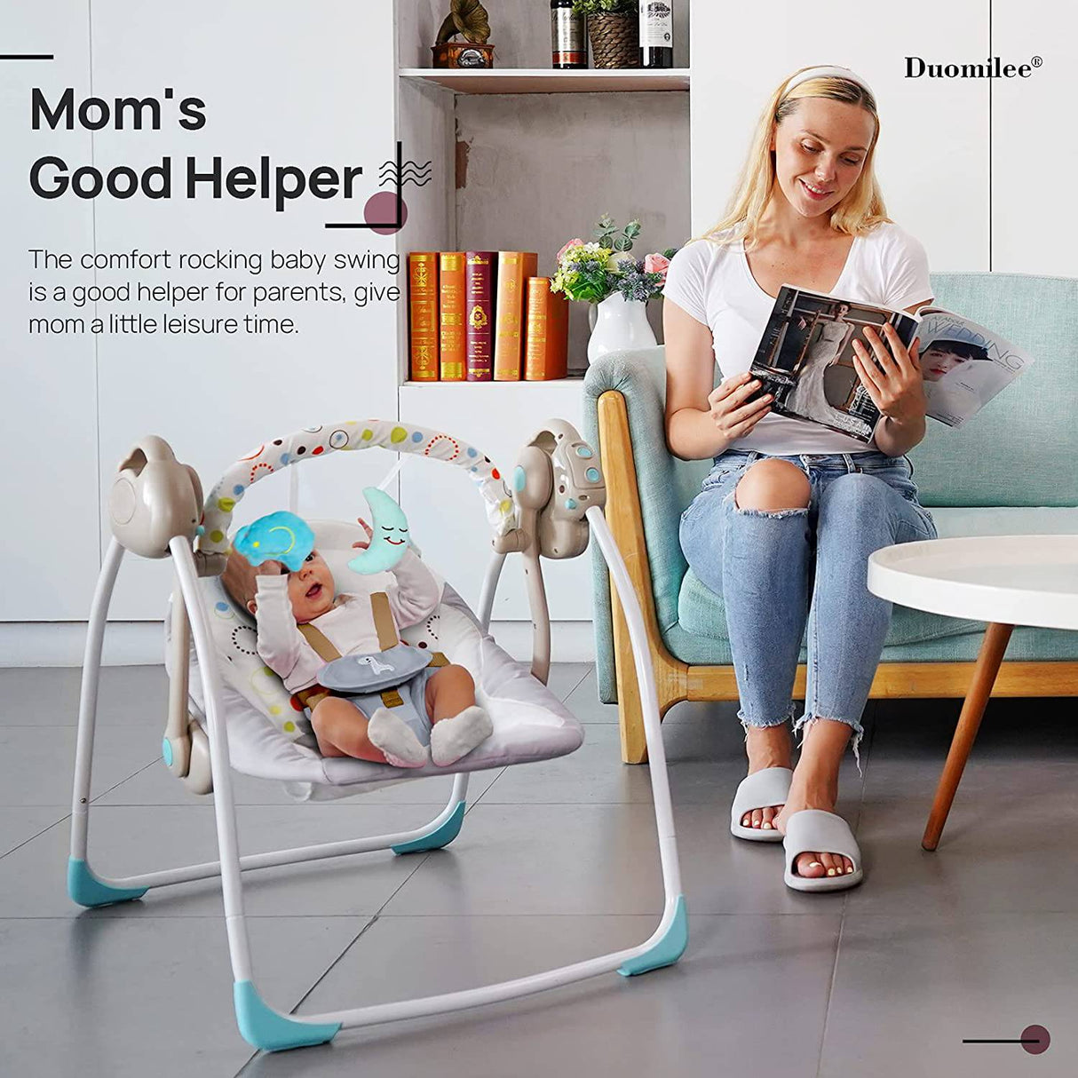 DUOMILEE - Columpio portátil relajante para bebés, eléctrico para bebés con caja de vibración de música inteligente, Resistencia de carga de la mecedora cómoda: 6-25 lb, Objeto aplicable: 0-9 meses para bebés. - DIGVICE MX