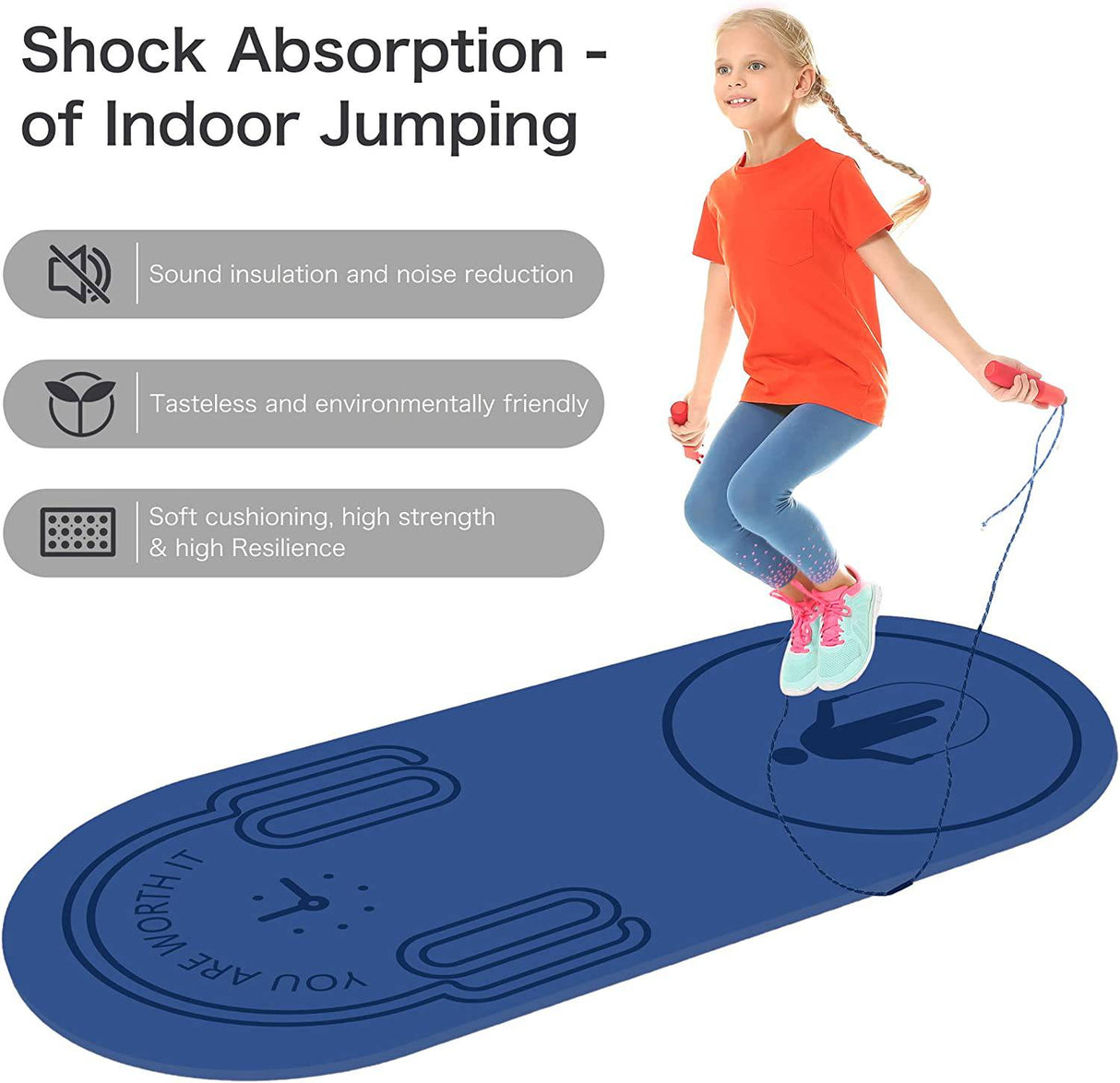 LERYG - Colchoneta de cuerda para saltar de 0.315 in, resistente, antideslizante, con bolsa de transporte para suelo de gimnasio en casa (55 x 24 pulgadas)