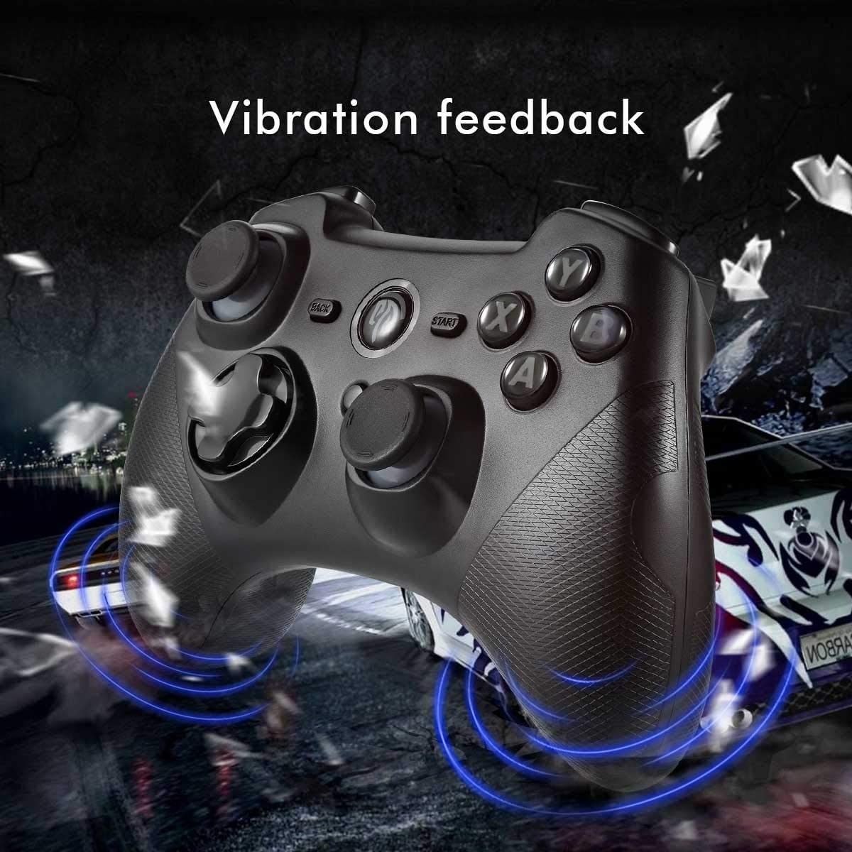 EasySMX - Controlador inalámbrico de joystick de juego, PC inalámbrico de 2.4G, doble vibración, 14 horas de reproducción para PC/Steam/PS3/TV Box/Nintendo Switch (negro)