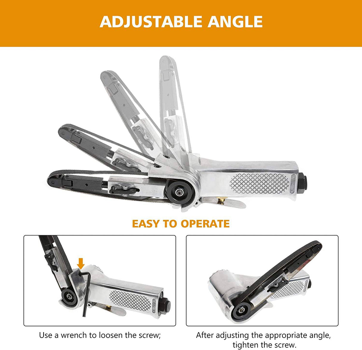 BEAMNOVA Mini lijadora de banda de aire para carpintería, trabajo de metal, amoladora angular de mano de 3/8 pulgadas, herramienta neumática industrial con 3 cinturones de grano 60/80/100 - DIGVICE MX