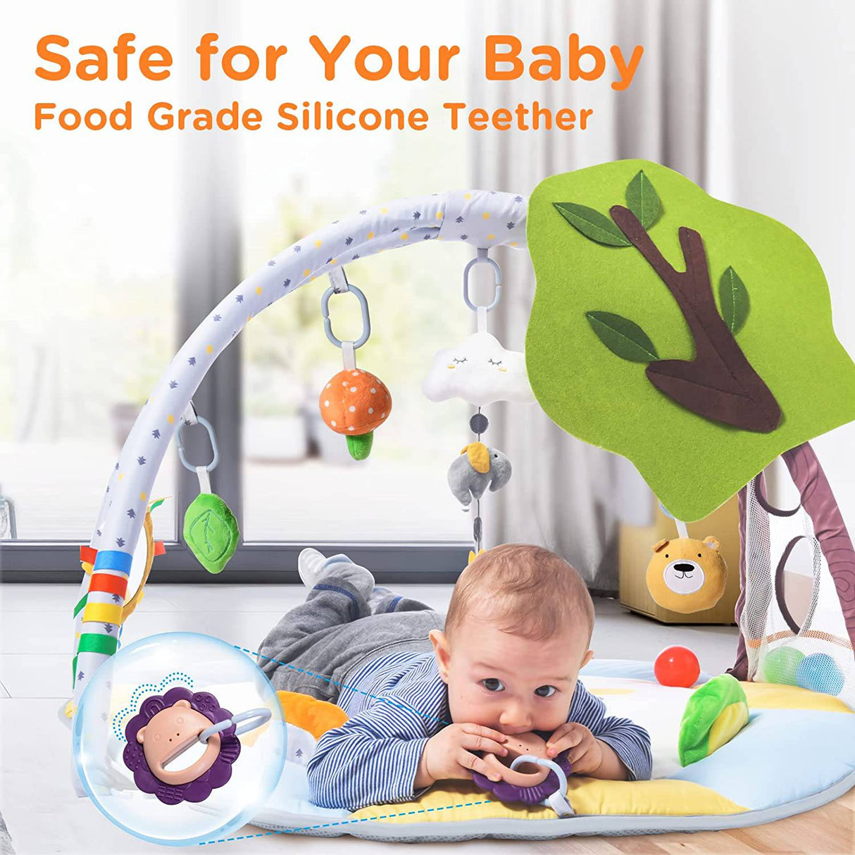 Lupantte Baby Gym Play Mat con 9 juguetes para el desarrollo de habilidades motoras y sensoriales Descubrimiento de idiomas, más grueso antideslizante Baby Activity Gym con Ball Pit, árbol verde para recién nacidos, bebés a niños pequeños - DIGVICE MX